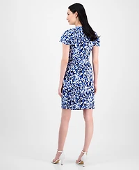 Anne Klein Women's Faux-Wrap Flutter-Sleeve Print Dress