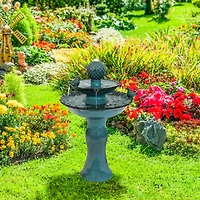 27"H Electric Ceramic 2-Tier Resting Birds Outdoor Water Fountain