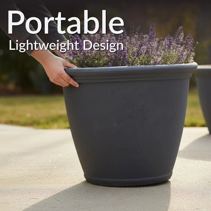 Anjelica 24" Outdoor Double-Walled Polyresin Planter with Uv-Resistant Slate Finish