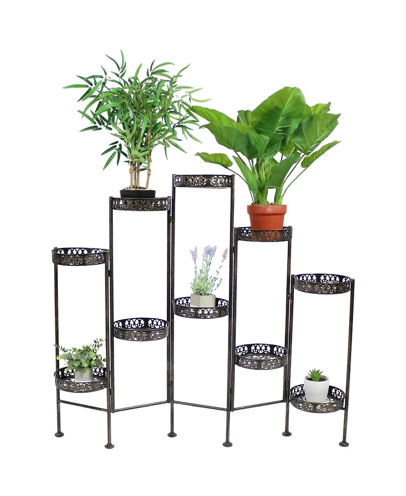 Indoor/Outdoor Steel 10-Tiered Folding Succulent Flower Plant Display Stand - 52" - Bronze