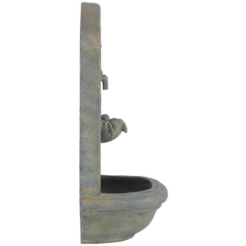 Seaside 27-Inch Polystone Solar Wall Water Fountain with Battery Backup - French Limestone