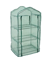 Outdoor Portable 3-Tier Mini Greenhouse with Roll-up Zippered Door and Steel Wire Shelves - Green
