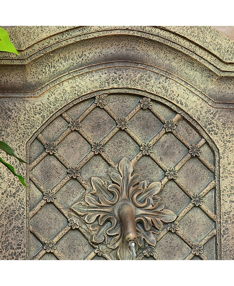 Sunnydaze Decor Rosette Leaf 31-Inch Polystone Outdoor Wall Water Fountain - Electric Submersible Pump - Florentine Stone Finish
