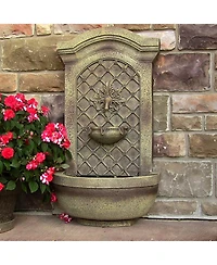Sunnydaze Decor Rosette 31-Inch Polystone Outdoor Solar Wall Fountain - Florentine Stone Finish