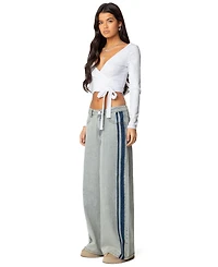 Edikted Womens Side Stripe Washed Low Rise Jeans