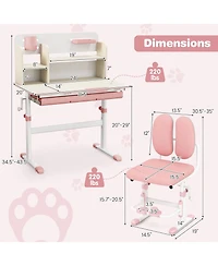 Gouun Kids Height Adjustable Children School Home Study Table and Chair Set with Tilted Desktop for 3-12 Years Old