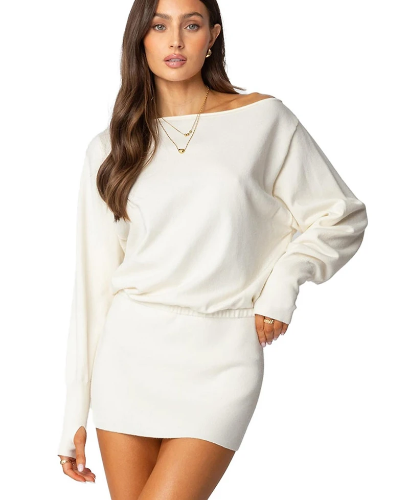 Edikted Womens Eve Off Shoulder Knit Mini Dress