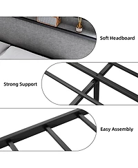 gaomon King Size Bed Frame with 2 Storage Drawers, Lined Fabric Upholstered Headboard with Charging Station