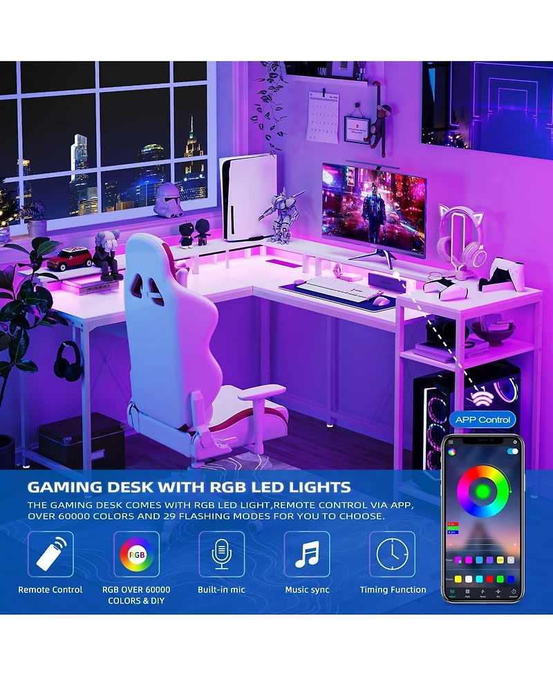 gaomon L Gaming Desk, 68" Home Office Desk with File Drawer & Power Outlet, Computer Corner Desk