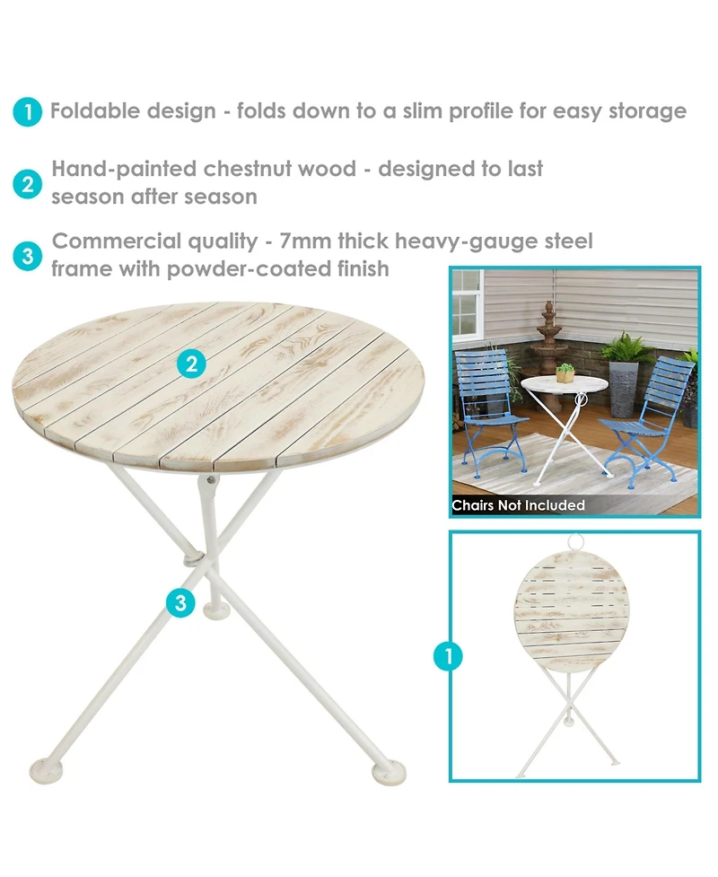 French Country Chestnut Wood Folding Round Bistro Table - 28"- White