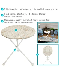 French Country Chestnut Wood Folding Round Bistro Table - 28"- White