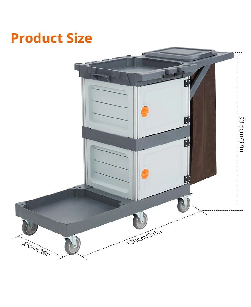 gaomon Commercial Janitorial Cart with Cabinet, 3-ply Multi-Purpose Engineered Plastic Housekeeping Car