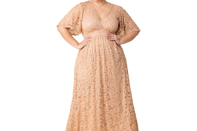 Kiyonna Plus Luminous Sequin Lace Evening Gown with Pockets