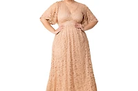 Kiyonna Plus Luminous Sequin Lace Evening Gown with Pockets