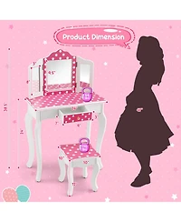Gouun Kids Vanity Table and Stool Set with Cute Polka Dot Print
