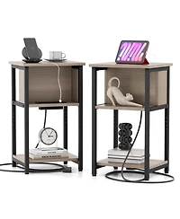 Gouun 3-Tier End Table with Usb Ports & Power Outlets-2 Pieces