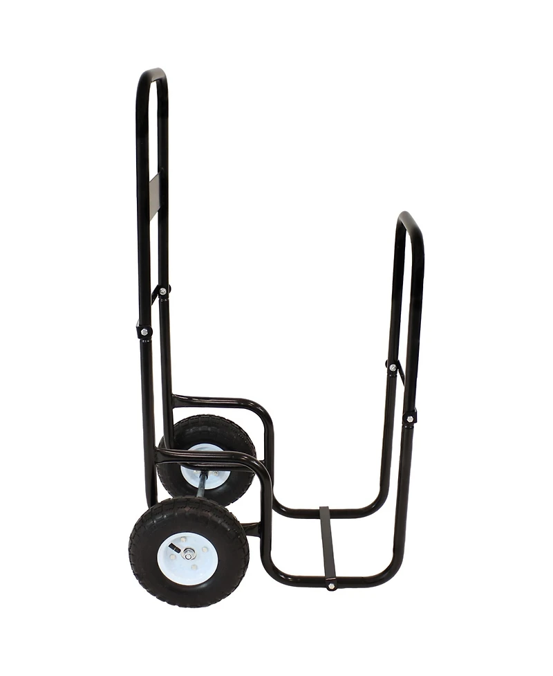 Indoor/Outdoor Steel Rolling Firewood Log Cart Carrier with Wheels - 1/8 Face Cord - Black