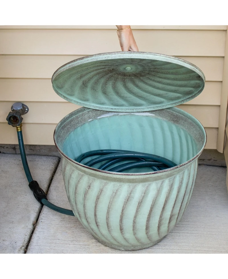 Outdoor Decorative Metal Garden Hose Holder with Lid