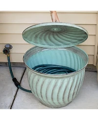 Outdoor Decorative Metal Garden Hose Holder with Lid