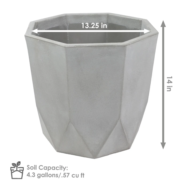 Indoor/Outdoor Modern Faceted Polyresin Flower Pot Planter