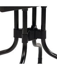 Outdoor Square Polypropylene Top Dining Table with Curved Iron Legs - Black - 28.75"