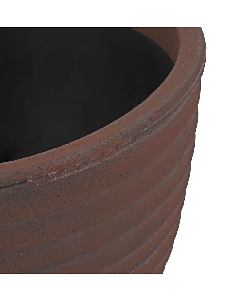 Indoor/Outdoor Round Ribbed Polyresin Planter Pot with Double Wall Design - Rust
