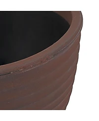 Indoor/Outdoor Round Ribbed Polyresin Planter Pot with Double Wall Design - Rust