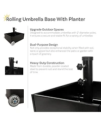 Rolling Outdoor Umbrella Base with Fillable Planter for Umbrellas 2" Diameter Poles