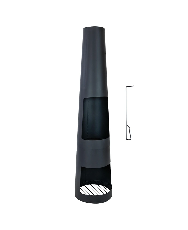 Steel Chiminea with Built-In Log Holder - Black - 59" H