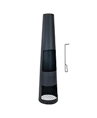 Steel Chiminea with Built-In Log Holder - Black - 59" H