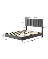 gaomon Queen Size Bed Frame with Adjustable Headboard, Velvet Upholstered Platform Bed Frame