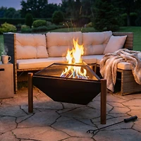 Outdoor Camping or Backyard Steel Triangle Fire Pit with Wood Grate, Log Poker, and Spark Screen - 31" - Copper Finish