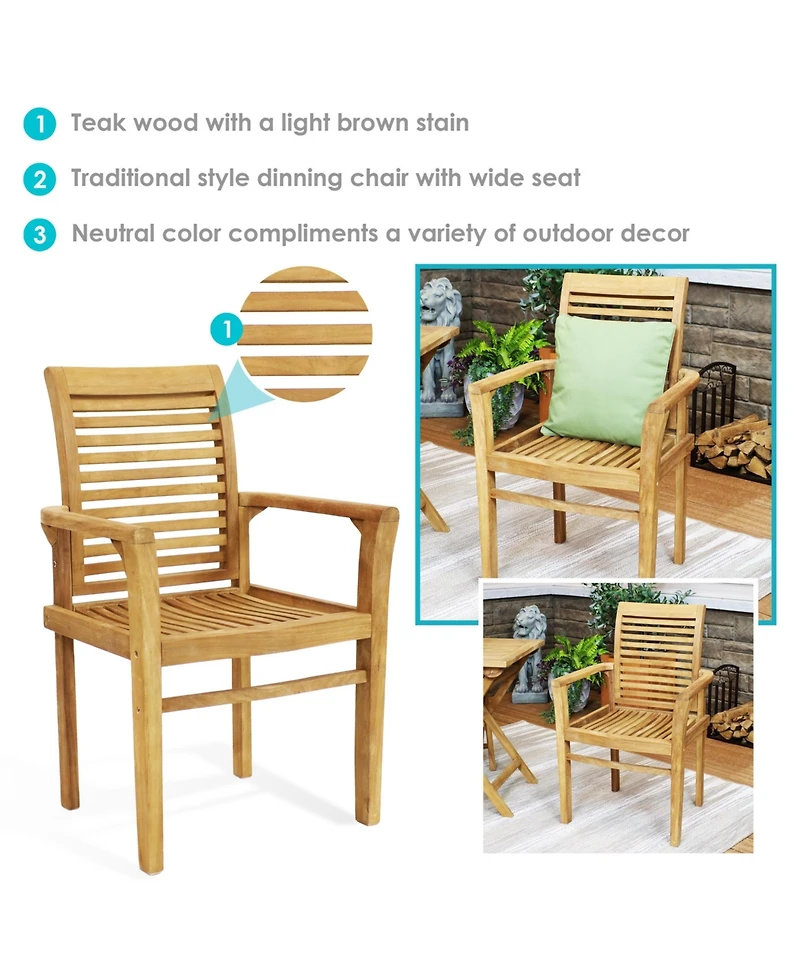 Outdoor Solid Teak Wood with Light Stained Finish Slatted Patio Lawn Arm Chair - Light Brown