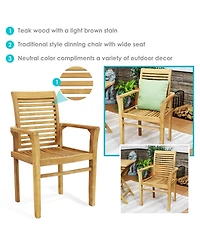 Outdoor Solid Teak Wood with Light Stained Finish Slatted Patio Lawn Arm Chair - Light Brown