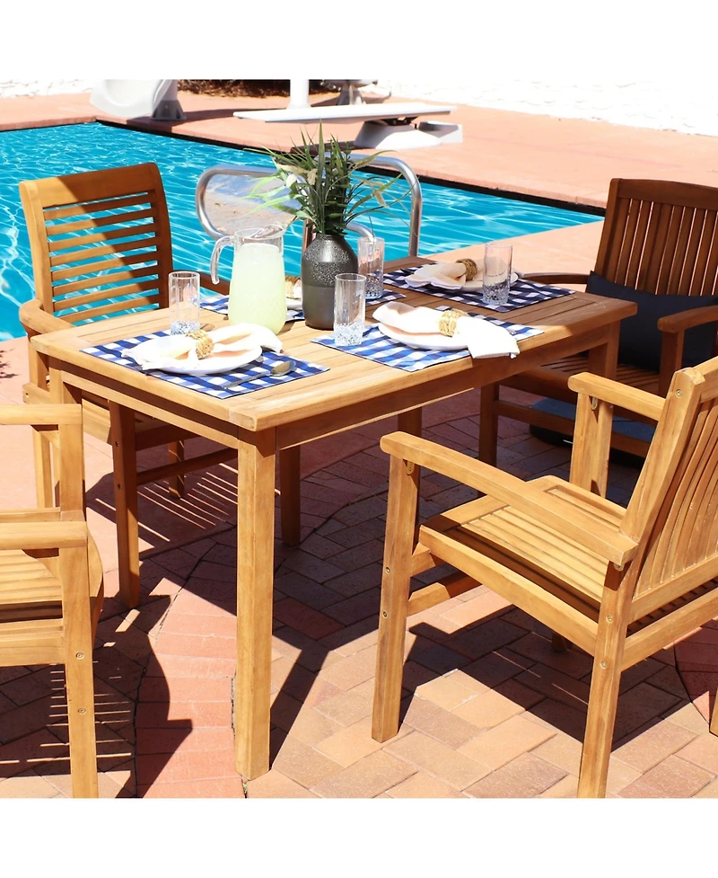 Outdoor Solid Teak Wood with Stained Finish Rectangular Patio Dining Table - 48" - Light Brown