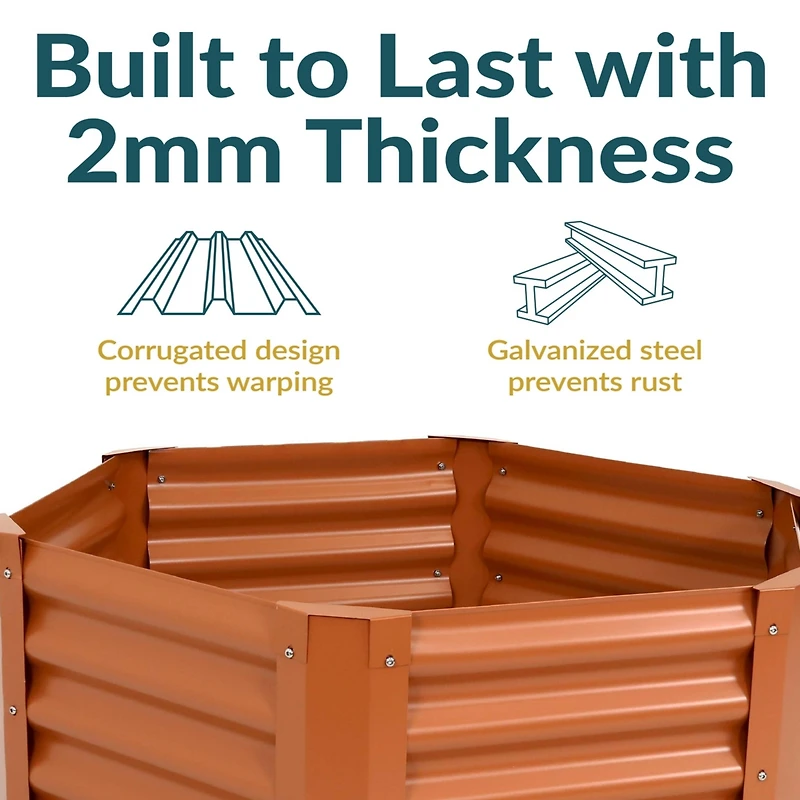 Raised Powder-Coated Steel Hexagon Planter Garden Bed Kit for Plants, Flowers, Vegetables and Herbs - 41" W x 16" Deep