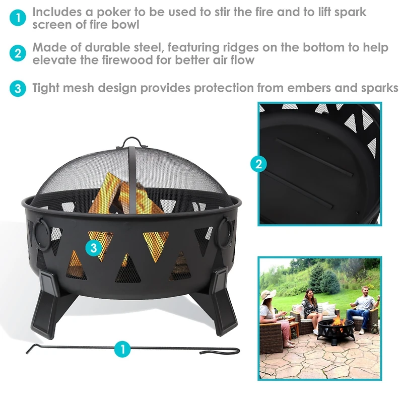 Sunndyaze Outdoor Steel Fire Pit Nordic Inspired, 34-Inch