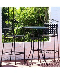 Outdoor Scrolling Wrought Iron Bar Chair and Table Set - Black
