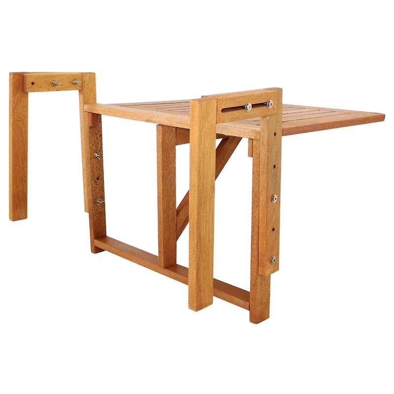 Outdoor Folding Balcony Railing Table - Meranti Wood Construction - Brown