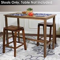 Set of 2 Indoor Wooden Backless Counter-Height Stools - Dark Walnut - 25"