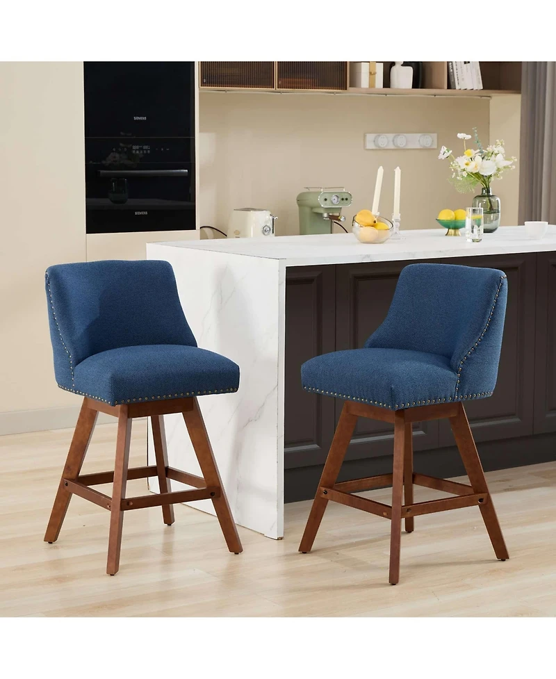Set of 2 Counter Height Swivel Stools, 26.6 Inch Upholstered Chairs with 360° Rotation for Kitchen Island -The Pop Home
