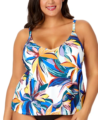 Anne Cole Plus Size Floral-Print Tankini Top