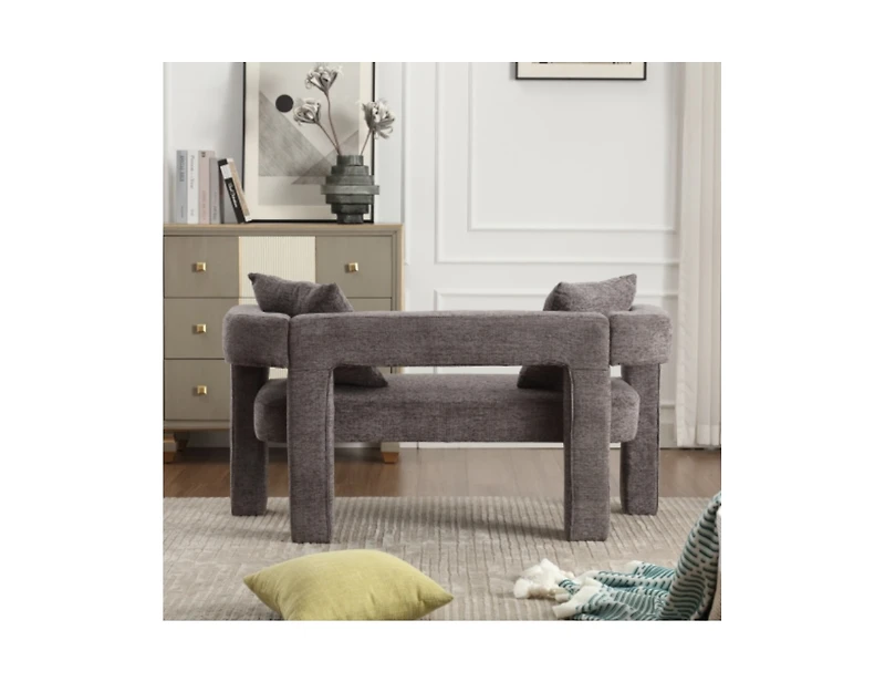 Modern Chenille Loveseat Bench, Upholstered 2-Seater Sofa with Pillows, Small Accent Couch for Bedroom or Living Room-The Pop Home