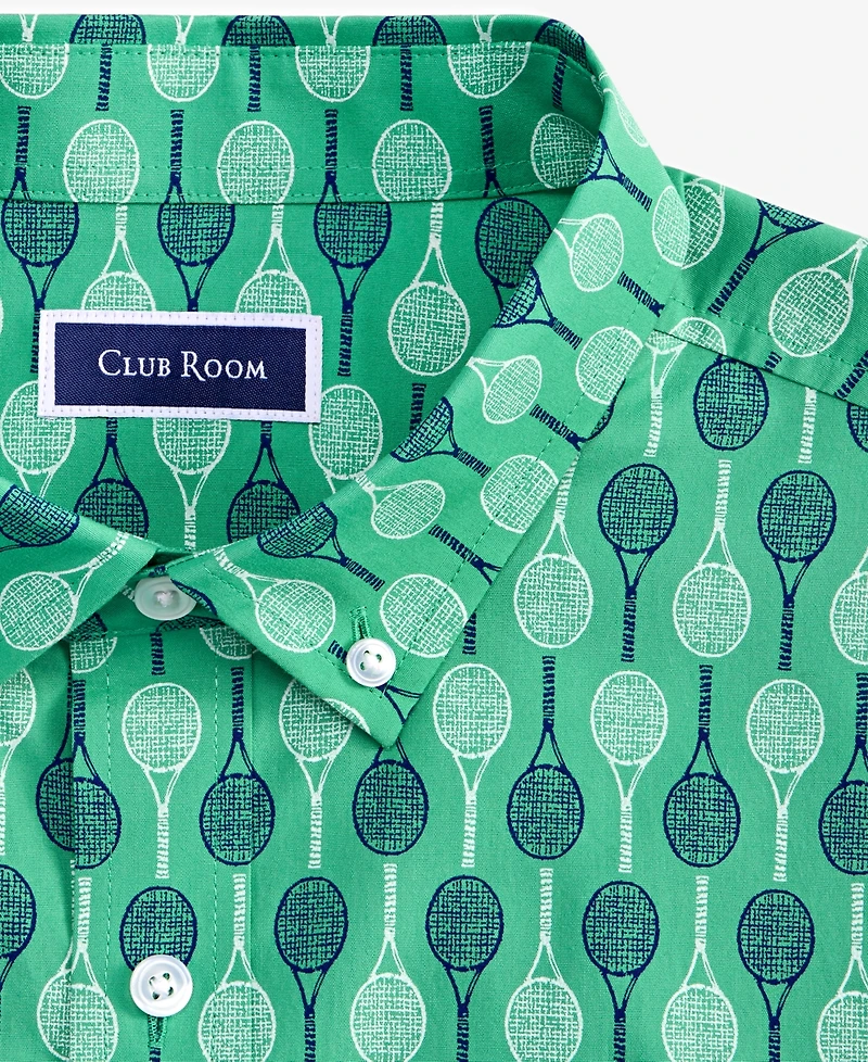 Club Room Men's Racket Regular-Fit Stretch Geo-Print Button-Down Poplin Shirt, Exclusively at Macy's
