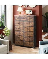 Wlive Tall Dresser for Bedroom with 13 Drawers Storage Organizer Unit Fabric Closet Chest of Steel Frame Wood Top