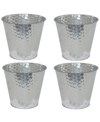 Indoor/Outdoor Organizational and Decorative Galvanized Steel Bucket or Planter with Imprinted Hexagon Pattern - 4pk