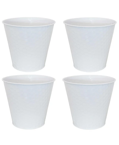 Indoor/Outdoor Organizational and Decorative Galvanized Steel Bucket or Planter with Imprinted Hexagon Pattern - 4pk