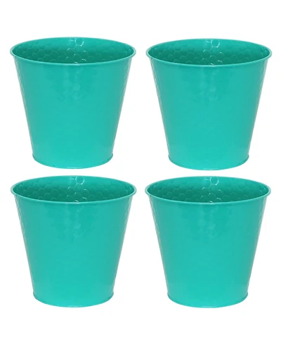 Indoor/Outdoor Organizational and Decorative Galvanized Steel Bucket or Planter with Imprinted Hexagon Pattern - 4pk