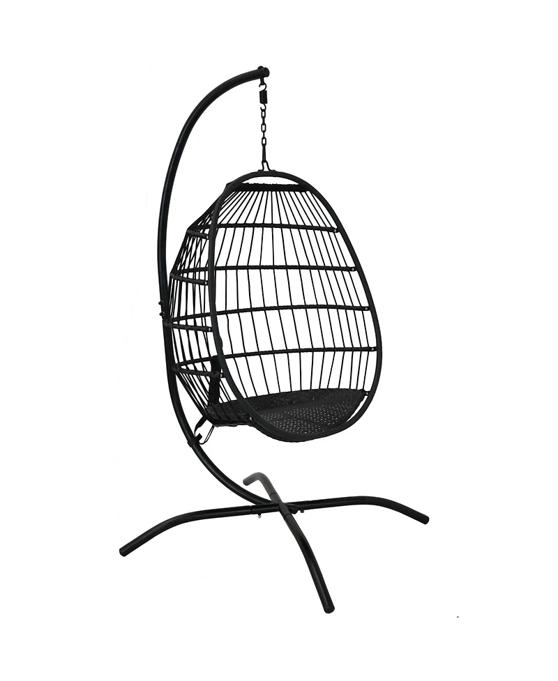 Dalia Resin Wicker Hanging Egg Chair with - Teal Polyester Cushions and Powder-Coated Steel Stand - 81 Inches H