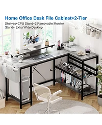 gaomon L Shaped Computer Desk with Power Outlets & Led Light